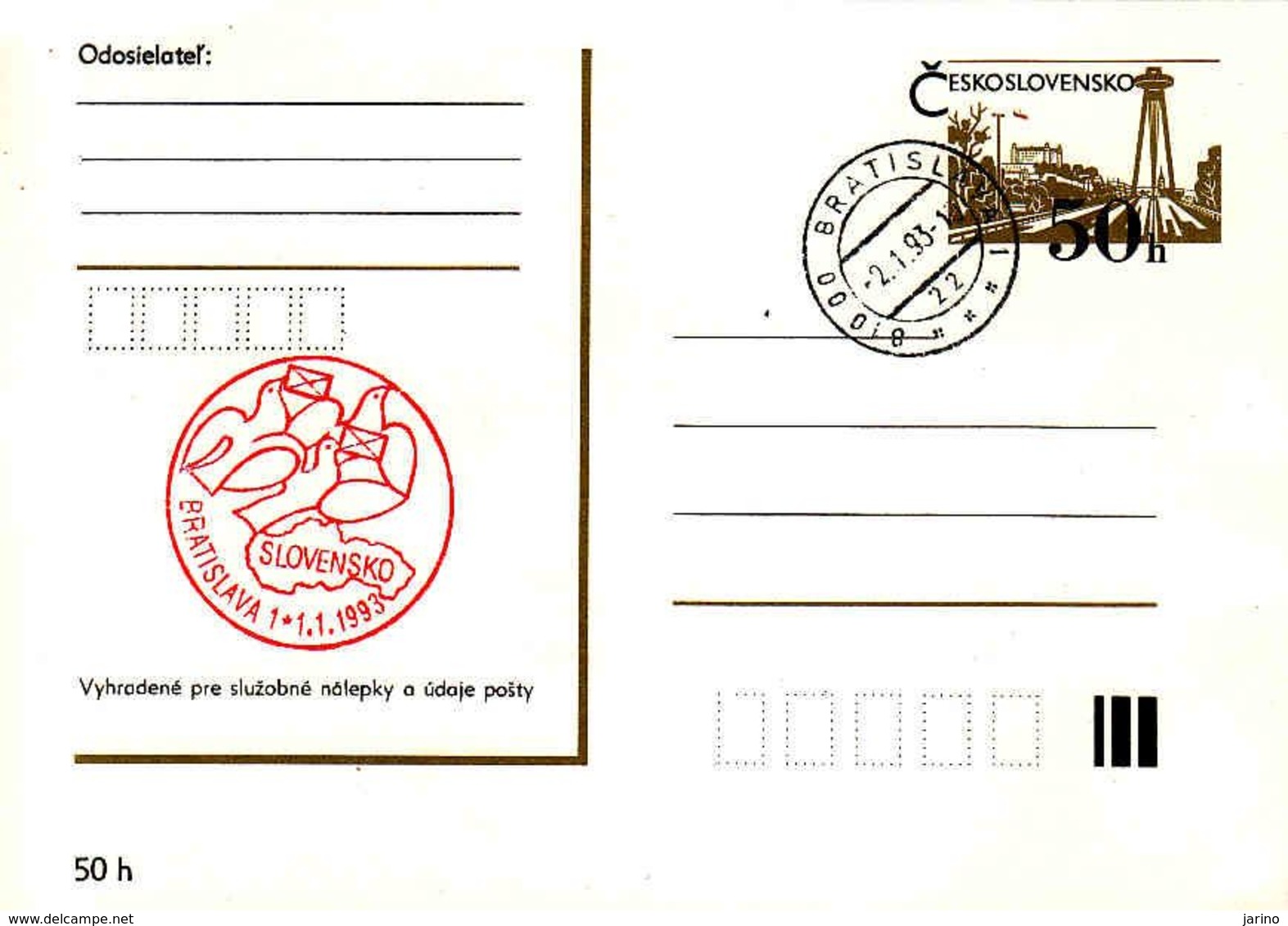 Slovakia 1. 1. 1993, Pečiatka Vzniku Slovenskej Republiky, Unused - Lettres & Documents