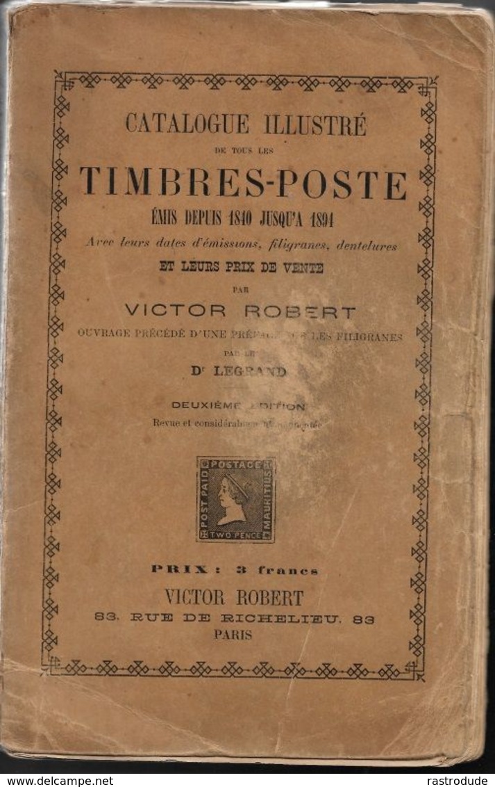 1895 CATALOGUE TIMBRES POSTE - VICTOR ROBERT ÉMIS DEPUIS 1840 JUSQU'A 1894 - RARE - Frankreich