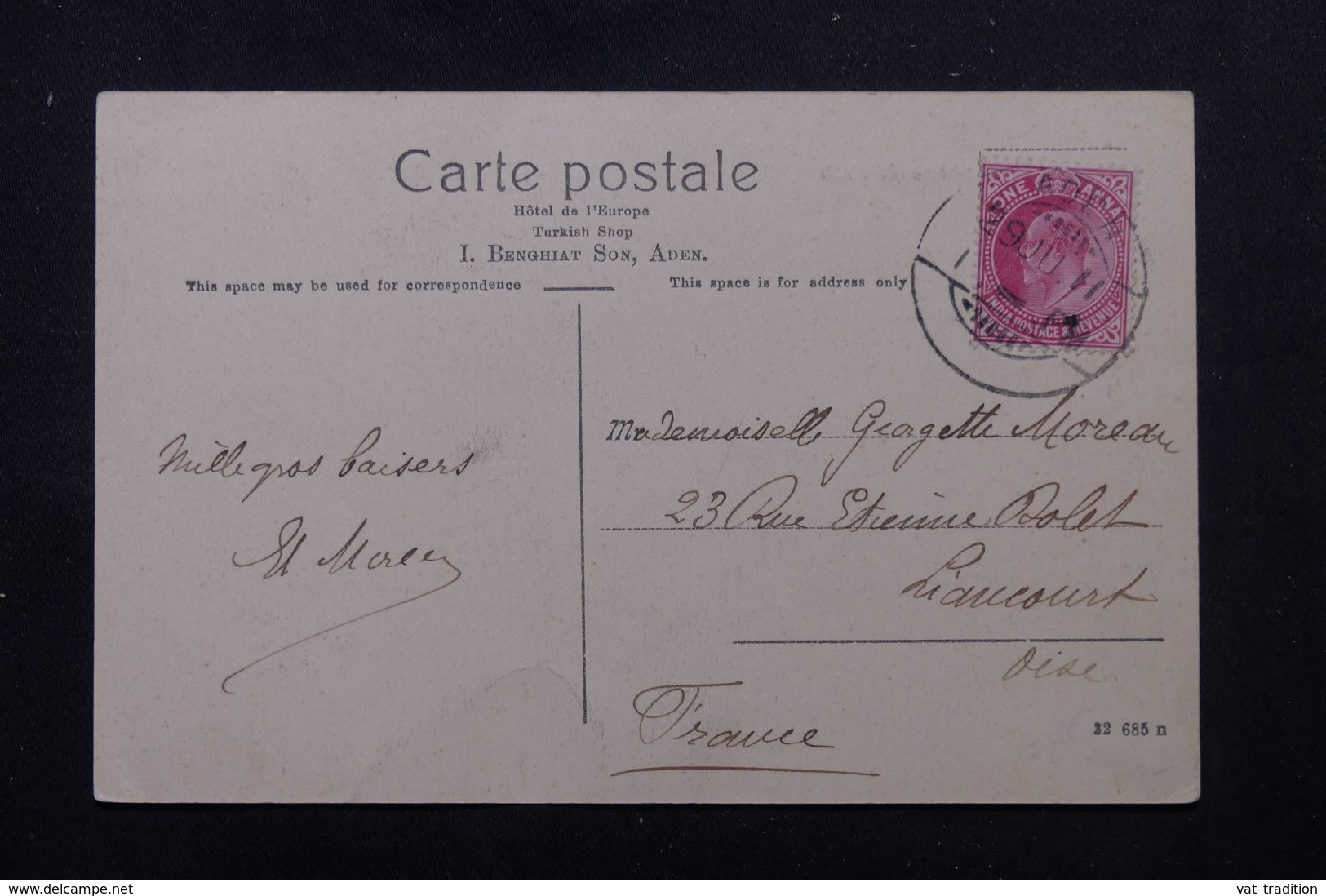 INDE - Affranchissement Plaisant De Aden Sur Carte Postale En 1911 Pour La France - L 62866 - 1902-11 King Edward VII