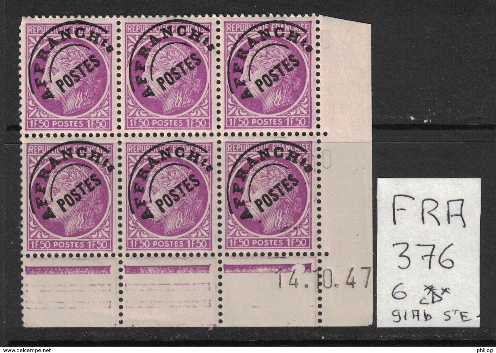 France - Préo91Ab Bloc De 6 Avec Variété "petit T" Et COIN DATE - Scott#534 Precancel With Variety And Plate Block - 1893-1947