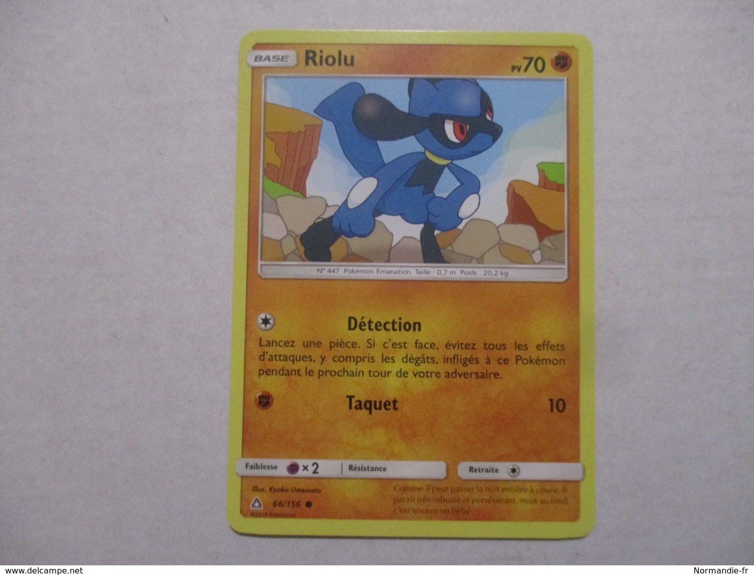 CARTE POKEMON RIOLU 70PV 66/156 SÉRIE SOLEIL ET LUNE ULTRA PRISME ANNÉE 2018 VF COMME NEUVE - Soleil & Lune