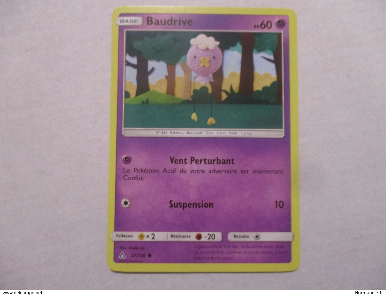 CARTE POKEMON BAUDRIVE 60 PV 51/156 SÉRIE SOLEIL ET LUNE ULTRA PRISME ANNÉE 2018 VF COMME NEUVE - Soleil & Lune