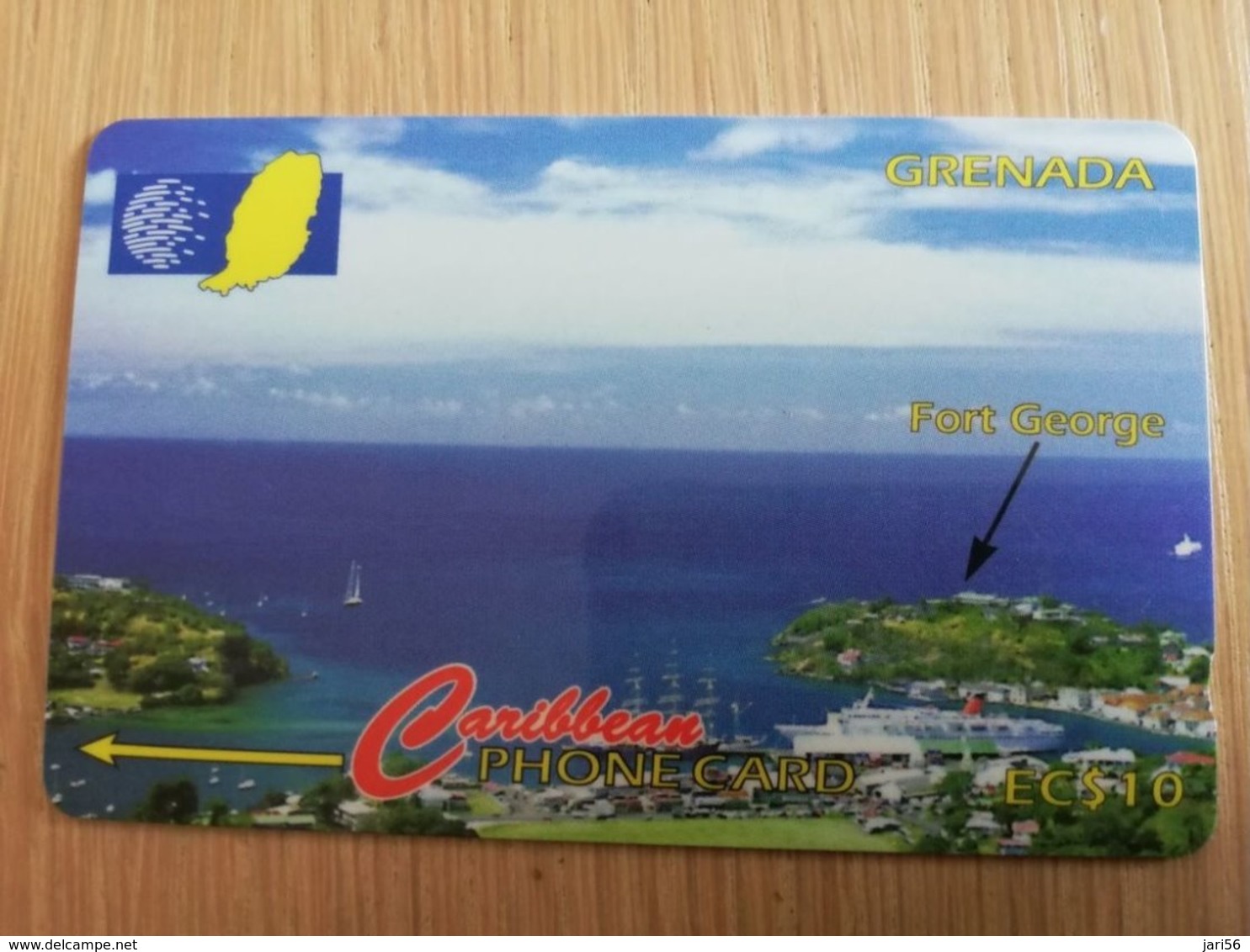 GRENADA  $ 10,- GPT GRE-51CGRB    ST GEORGE HARBOUR SHOWING FORT GEORGE    MAGNETIC    Fine Used Card    **2257** - Grenada