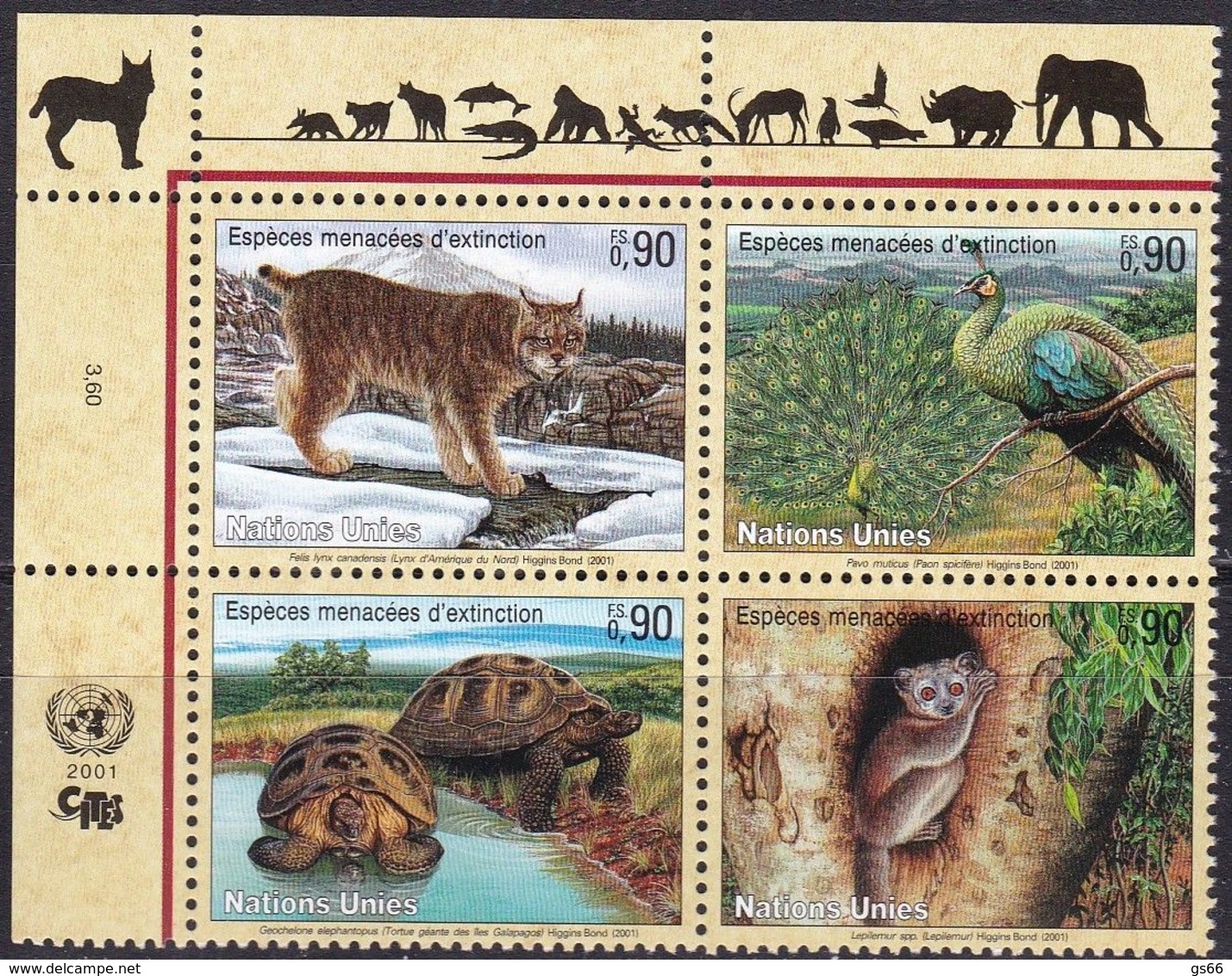 UNO-Genf, 2001, 409/12,  MNH **, Gefährdete Arten (IX): Fauna. - Autres & Non Classés