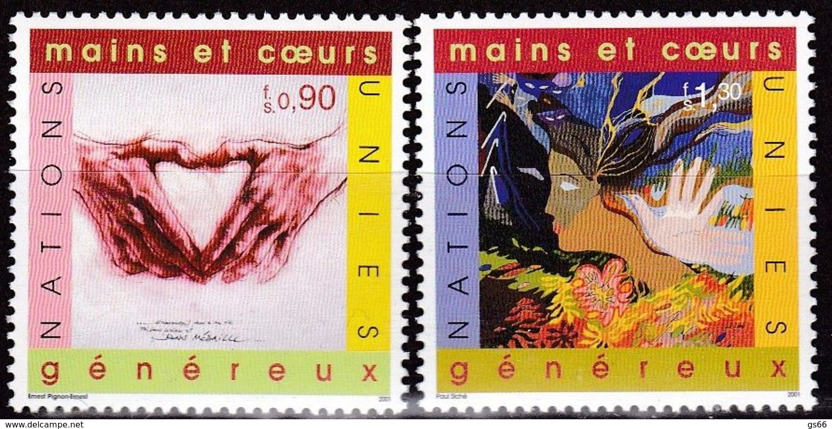 UNO-Genf, 2001, 413/14,  MNH **, Jahr Des Ehrenamtes: Gemäldeausstellung „Ein Herz, Eine Welt“, - Altri & Non Classificati