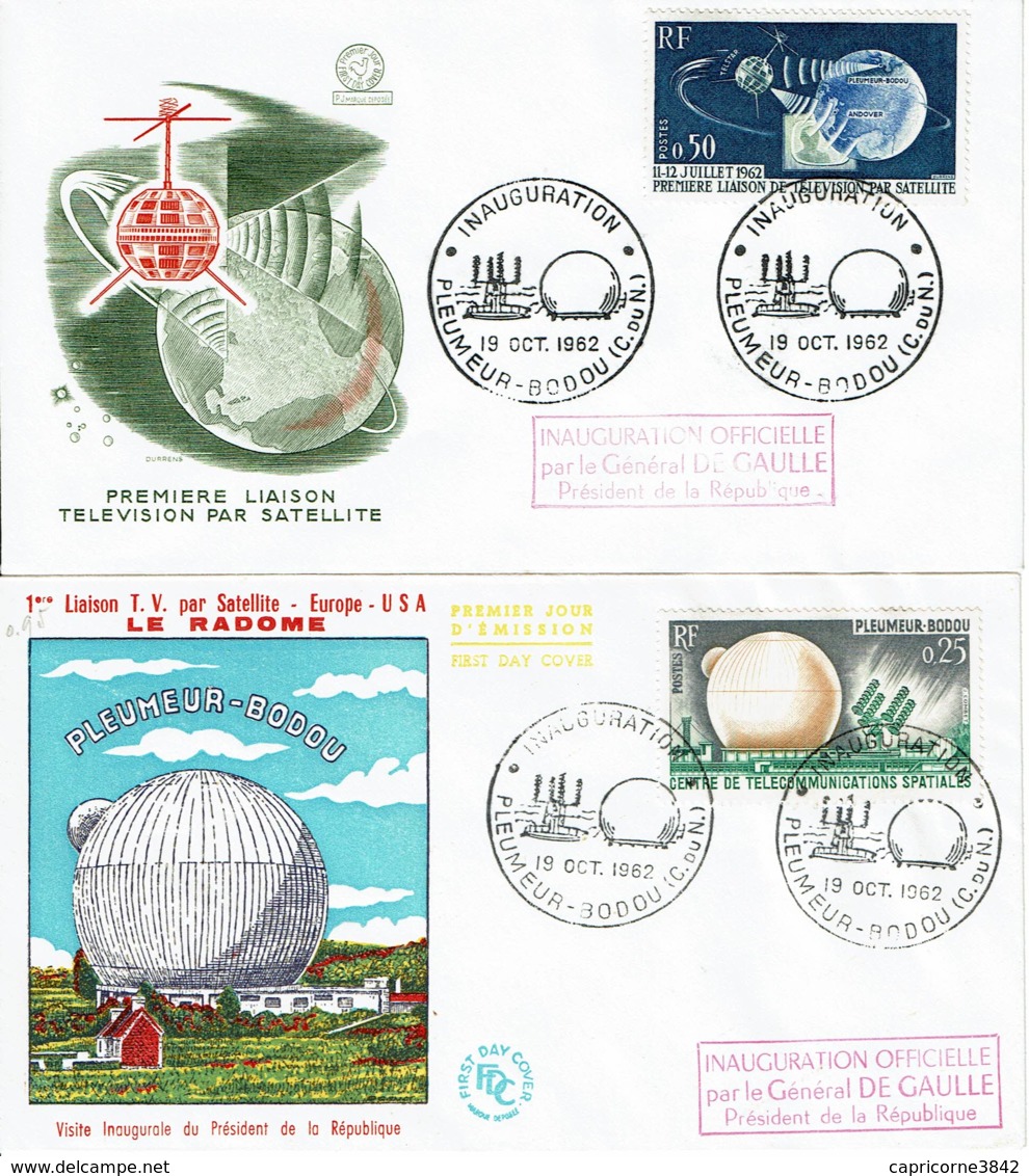 1962 - Obl Temporaire "INAUGURATION DU CENTRE DE PLEUMEUR-BODOU" Par Le Général De Gaulle - Tp N° 1360/1361 - Temporary Postmarks