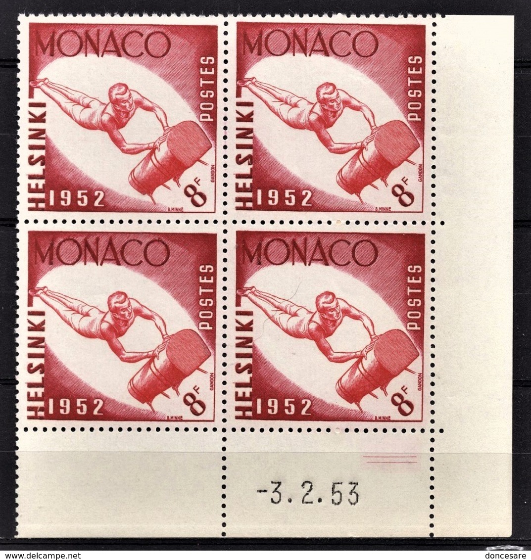 MONACO 1953 - BLOC DE 4 TP / Y.T.  N° 390 - NEUFS** COIN DE FEUILLE / DATE - Neufs