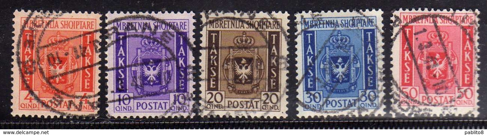 ALBANIA 1940 SEGNATASSE POSTAGE DUE TASSE SERIE COMPLETA SERIE COMPLETA USATA USED OBLITERE' - Albanie