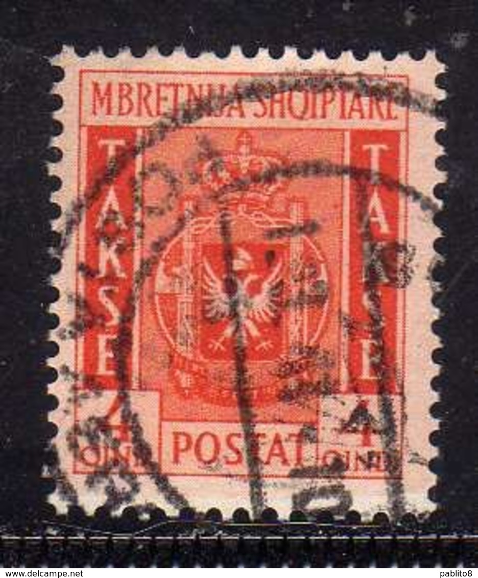 ALBANIA 1940 SEGNATASSE POSTAGE DUE TASSE 4q USATO USED OBLITERE' - Albanië