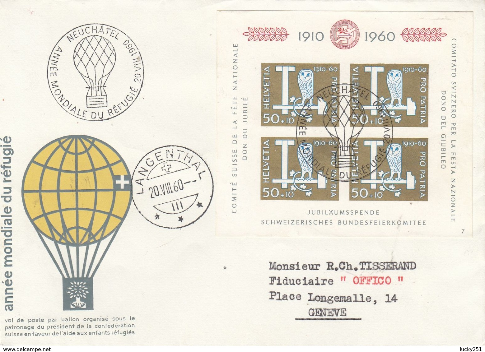 Suisse - 20/08/1960 - Pro Patria - N°Zumstein 102 - Lettre Par Ballon Pour Genève - Cartas & Documentos