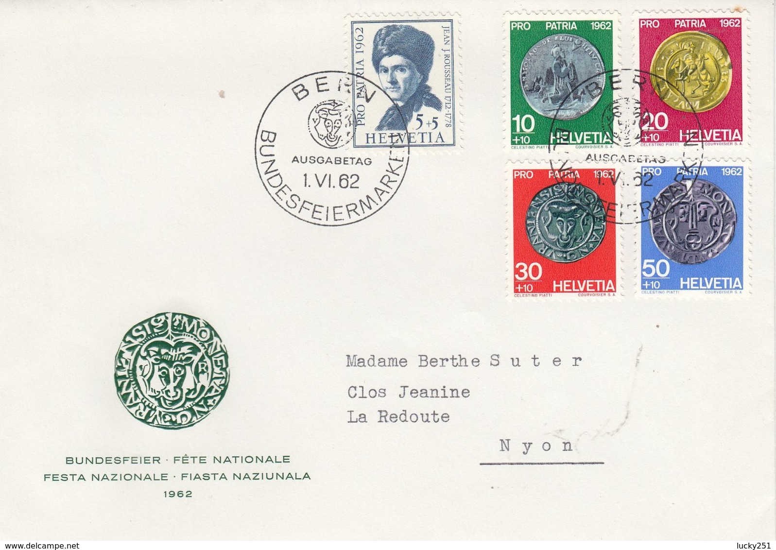 Suisse - 01/06/1962 (FDC) - Pro Patria - N°Zumstein 108/12 - Lettre Pour Nyon - Brieven En Documenten