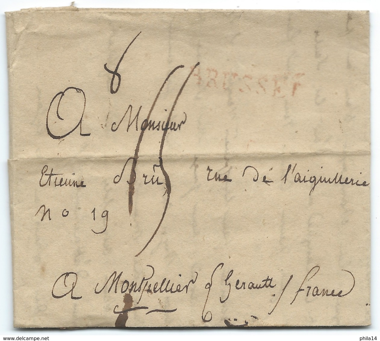 MARQUE POSTALE  BRUSSEL BELGIQUE POUR MONTPELLIER  1817 / TAXE 15 - 1815-1830 (Hollandse Tijd)