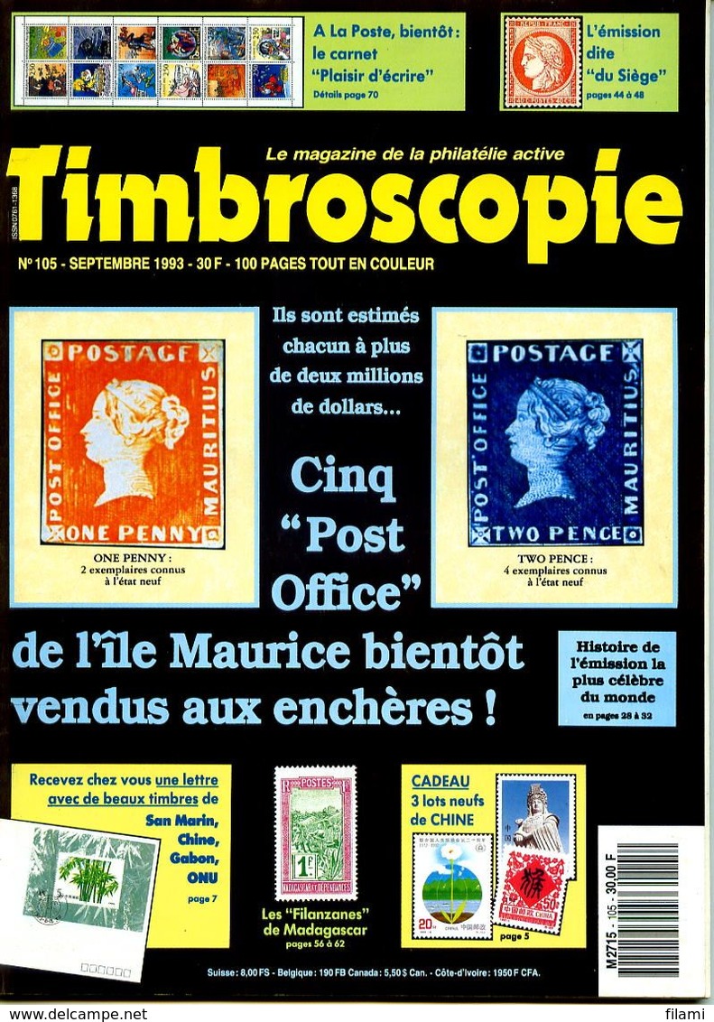 Timbroscopie N.105 Septembre 1993,Ceres De Mazelin,cheval,Filanzane Madagascar,entiers Congo,emission Siège,Post Office - Français (àpd. 1941)