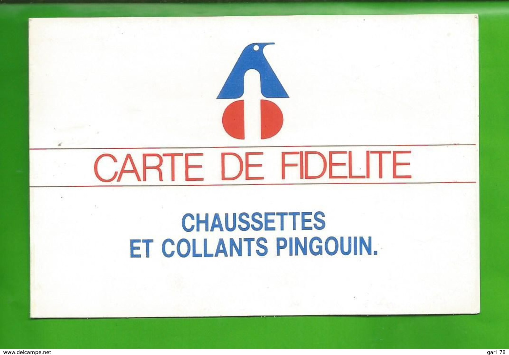 Carte De Fidélité Chaussettes Et Collants PINGOUIN (date De 1985) - Textilos & Vestidos