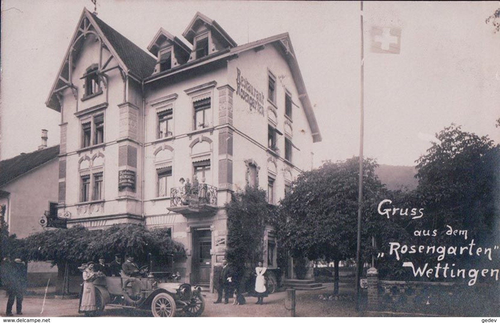 Wettingen, Gruss Aus Dem Rosengarten, Automobile Devant Le Restaurant (15.5.1912) - Wettingen