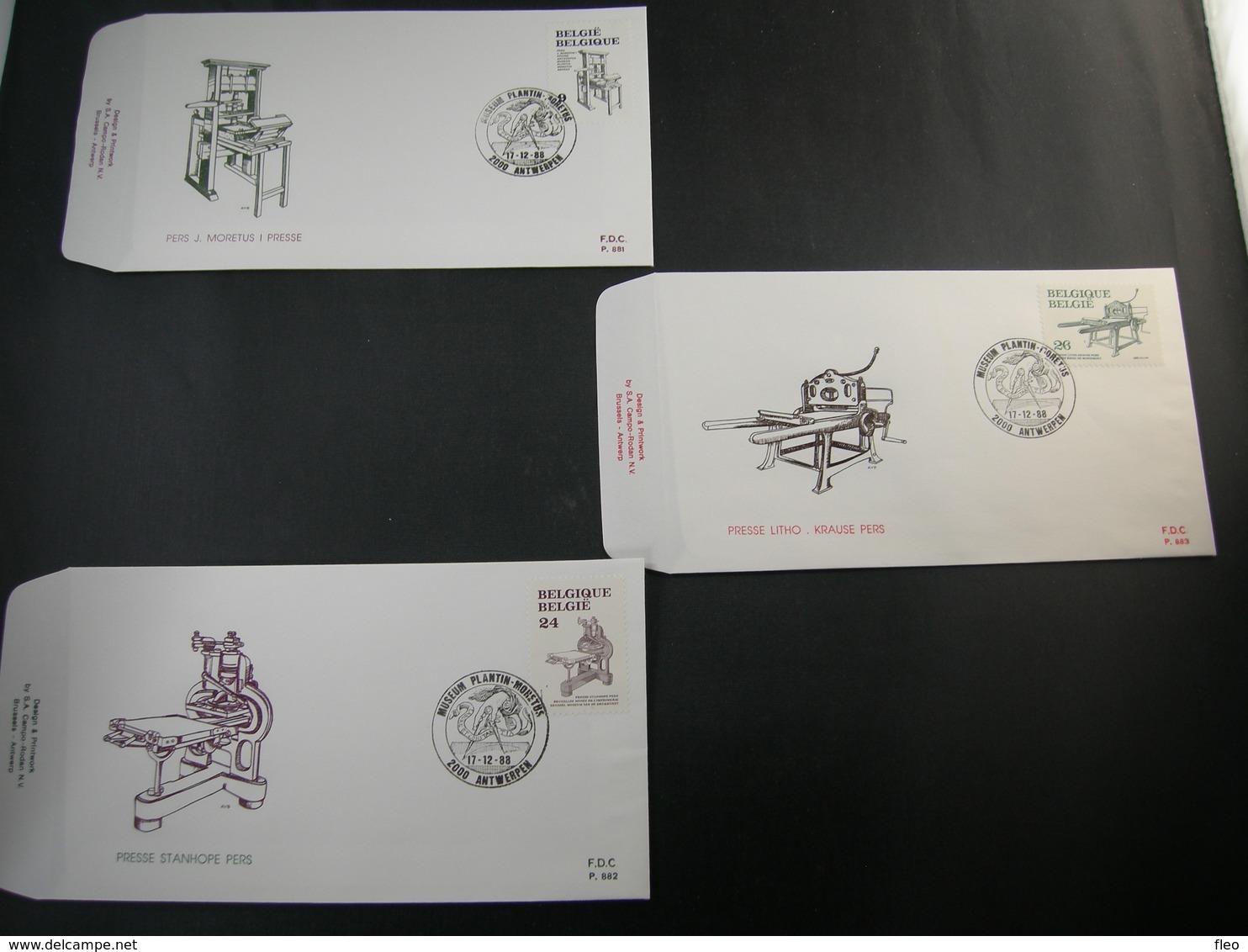 BELG.1988 2309 2310 & 2311 FDC's   : " Imprimerie, Anciennes Presses De Musée/Boekdrukkunst " - 1981-1990