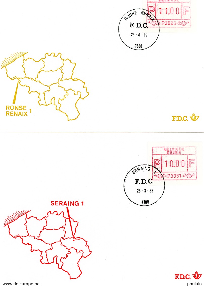 4 Vignettes Distributeur 11F Sur 4 Enveloppes FDC Cachets 25-4-1983 Lier 1 - Mouscron 1 - Ronse 1 - Seraing 1 - 1980-1999