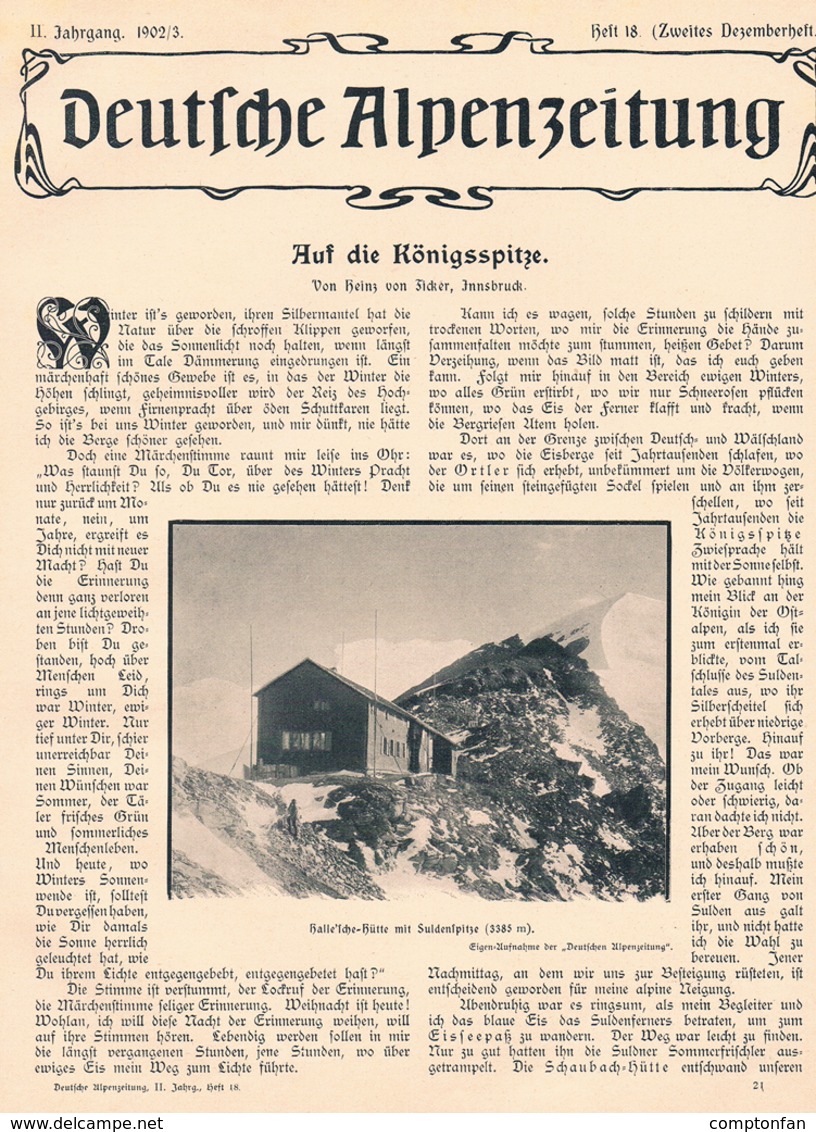 A102 558 - Heinz Von Ficker Königsspitze Sulden Dolomiten Artikel Mit 5 Bildern 1903 !! - Otros & Sin Clasificación