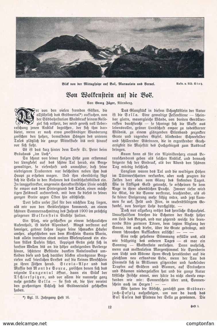 A102 567-2 - Georg Jäger Wolkenstein Piz Boe Dolomiten Artikel Mit 7 Bildern 1903 !! - Altri & Non Classificati