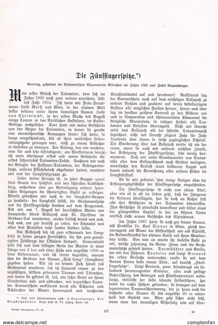 574 - Josef Enzensperger Fünffingerspitze Dolomiten Artikel Mit 7 Bildern 1904 !! - Sonstige & Ohne Zuordnung