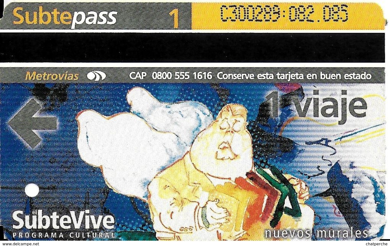 BILLET TICKET  TRANSPORT METRO BUENOS-AIRES ARGENTINE 1 BILLET ART MURAL STREET ART  SUBTE VIVE - Wereld