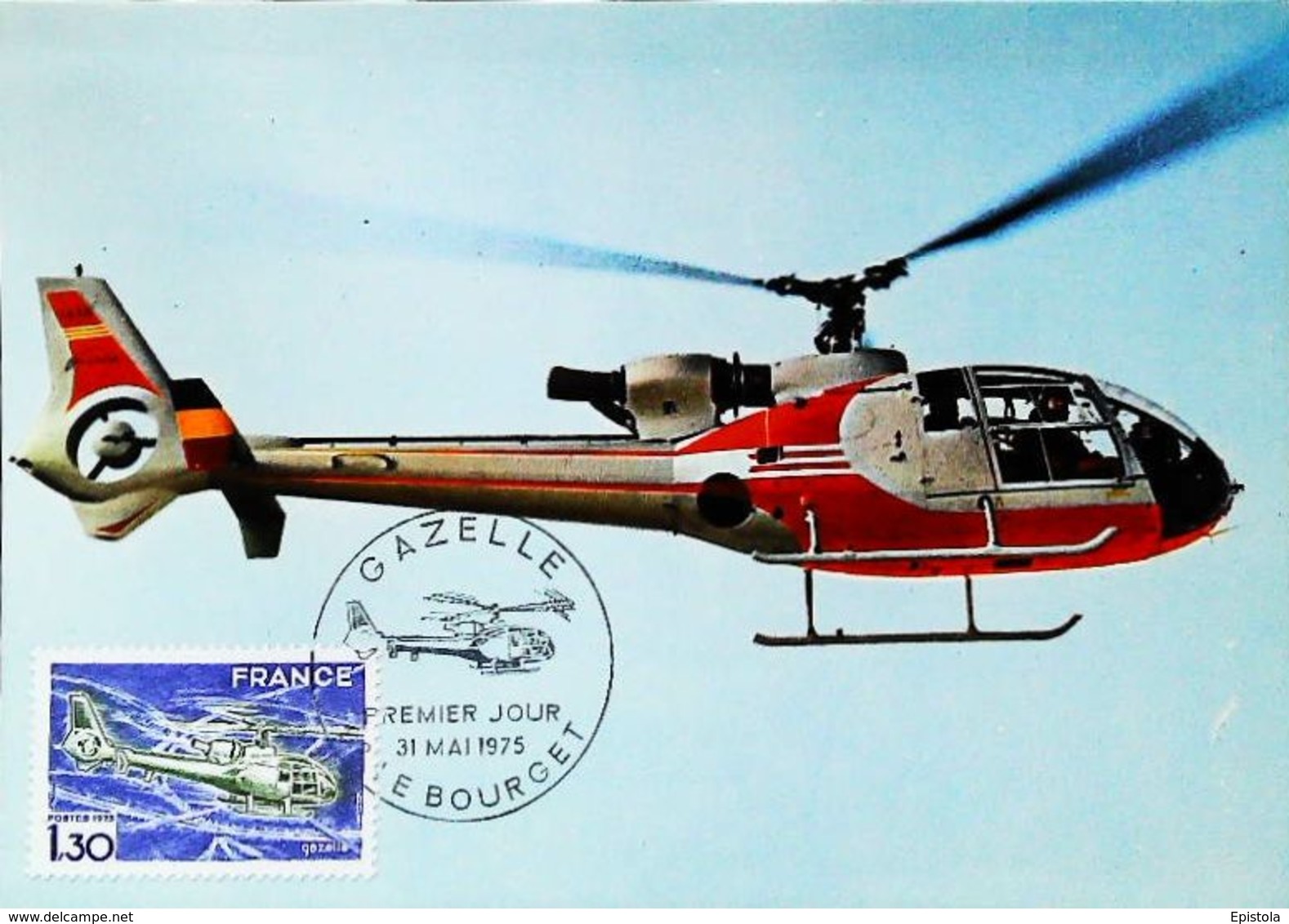 HELICOPTERE " Gazelle" - Carte Maximum Card 1975 (Le Bourget) - Helikopters