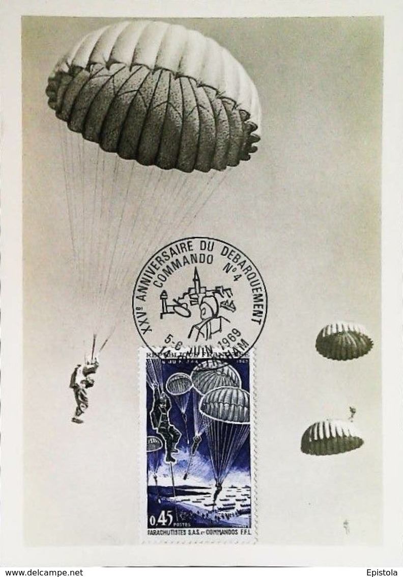 Débarquement En Normandie "Parachutistes Et Commandos - Carte Maximum Card  1969 - Fallschirmspringen