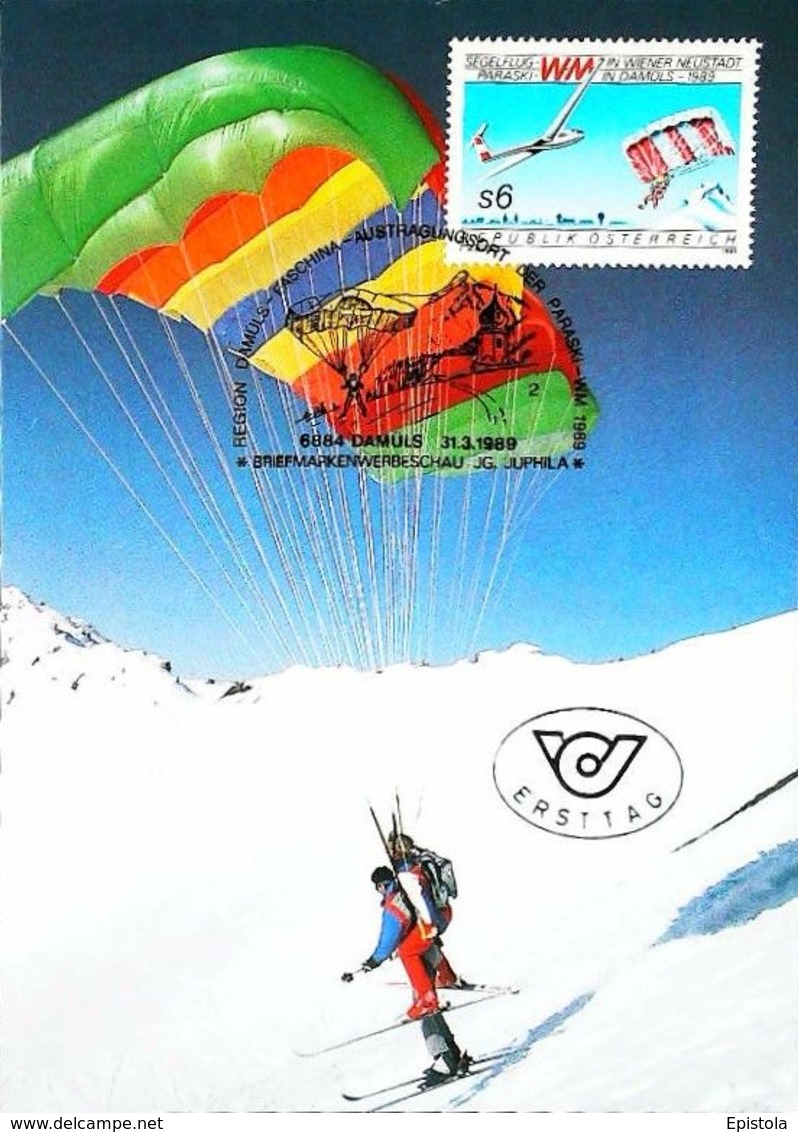 Segelflug Paraski  En Autriche - Carte Maximum Card  (Damuls)  1989 - Parachutisme
