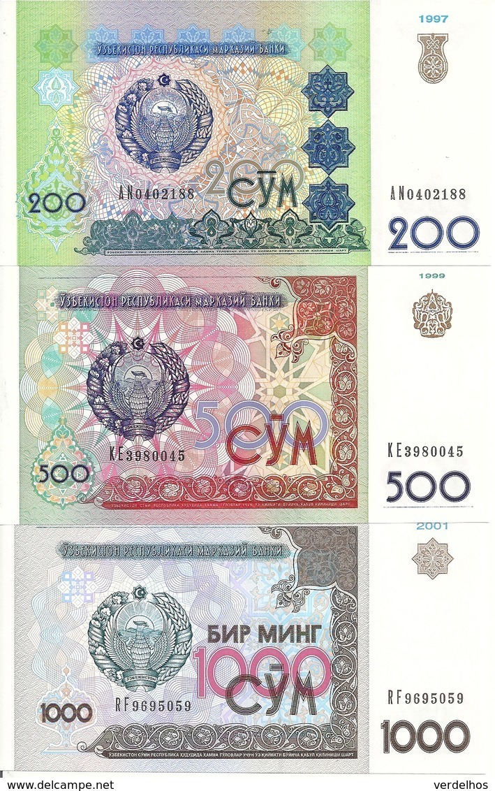 OUZBEKISTAN 200-500-1000 SUM 1997-99-01 UNC P 80-81-82  ( 3 Billets ) - Usbekistan