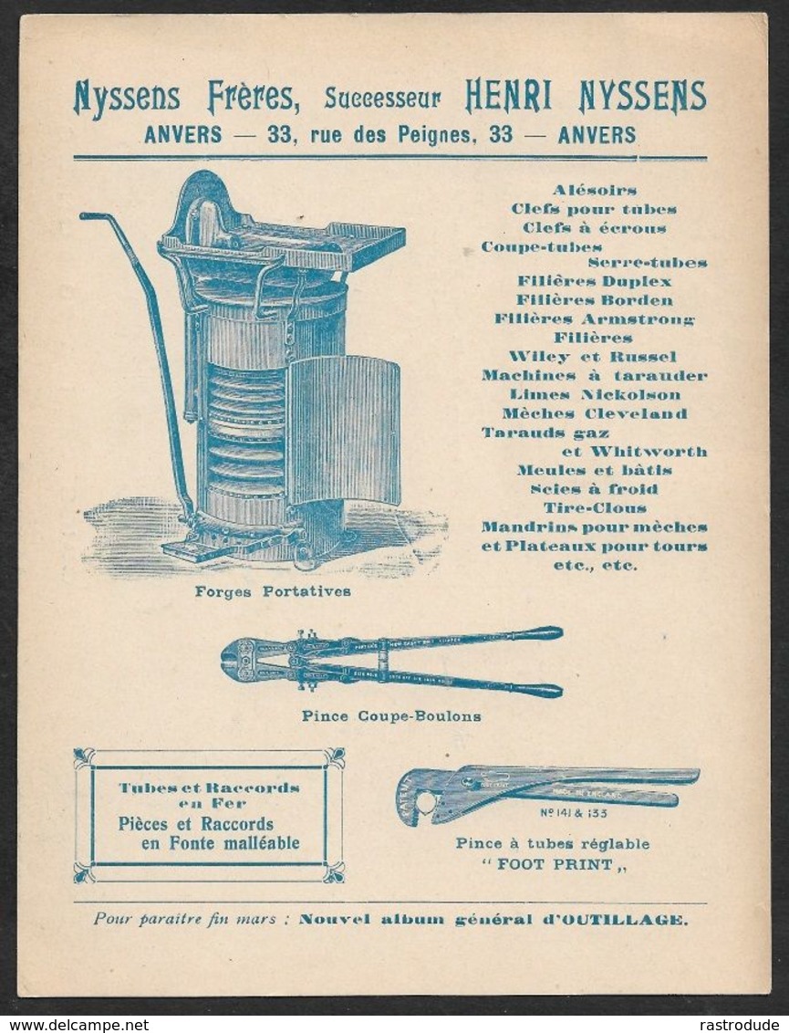 1907 BELGIQUE - PRÉOBLITÉRÉ. 1C A GAND  - IMPRIMÉ ILLUSTRÉ PUBLICITÉ - OUTILS INDUSTRIELS - Rollini 1900-09