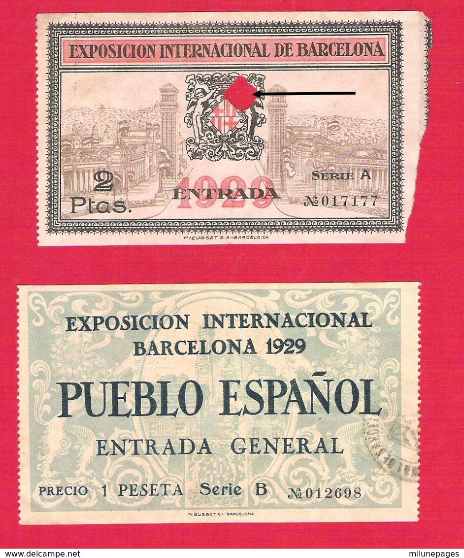 Exposicion Internacional De Barcelona 1929 Billete De Entrada Y Entrada General Pueblo Espanol - Toegangskaarten