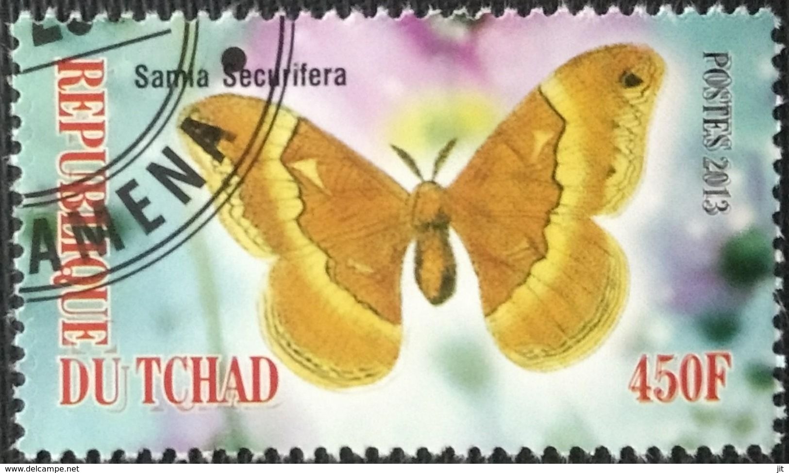 022. CHAD (450F) 2013 USED STAMP BUTTERFLY (SANIA SECURIFERA) - Tsjaad (1960-...)