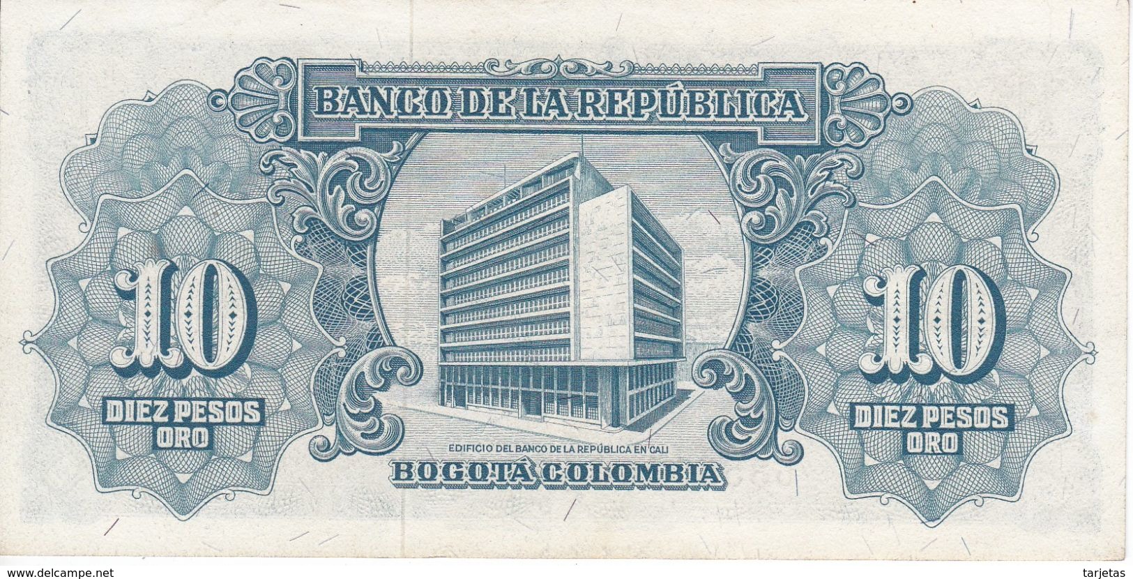 BILLETE DE COLOMBIA DE 10 PESOS DE ORO DEL AÑO 1961 EN CALIDAD EBC (XF) (BANK NOTE) - Colombia