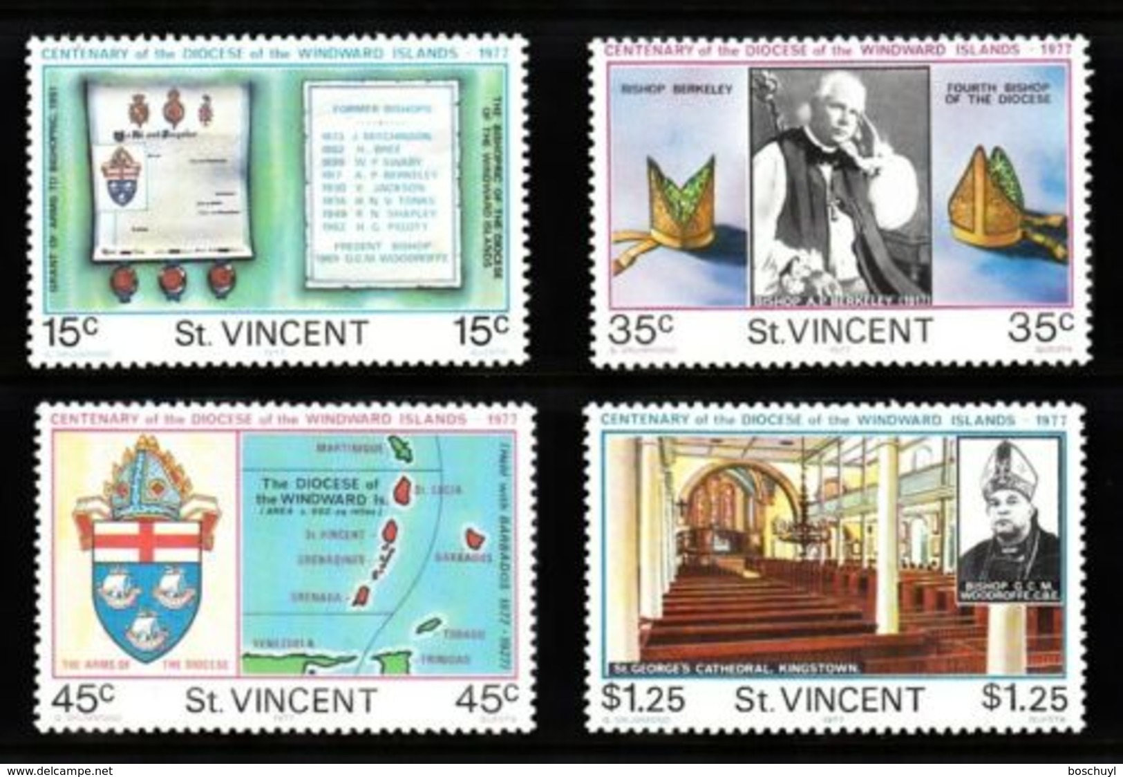 St. Vincent, 1977, Centenary Of Anglican Diocese, MNH, Michel 471-474 - St.Vincent (...-1979)
