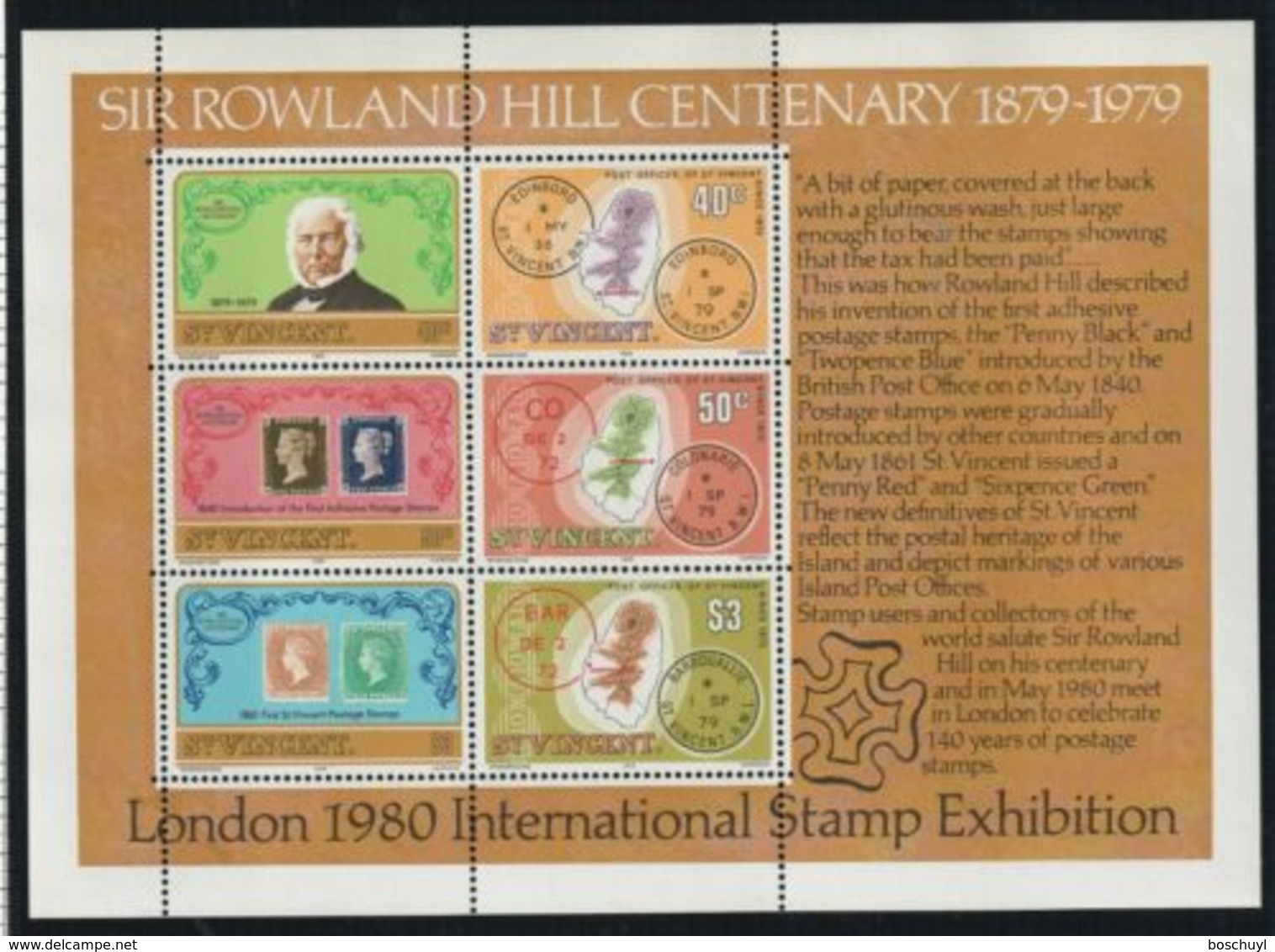 St. Vincent, 1979, Death Of Rowland Hill, UPU, United Nations, MNH, Michel Block 9 - St.Vincent (...-1979)