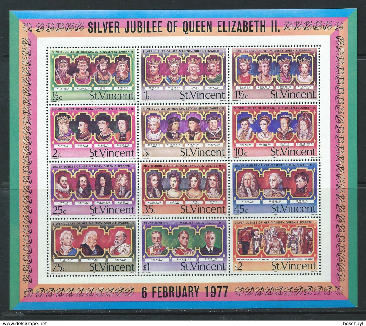 St. Vincent, 1977, Silver Jubilee Of Queen Elizabeth II, Royal, MNH, Michel Block 6 - St.Vincent (...-1979)