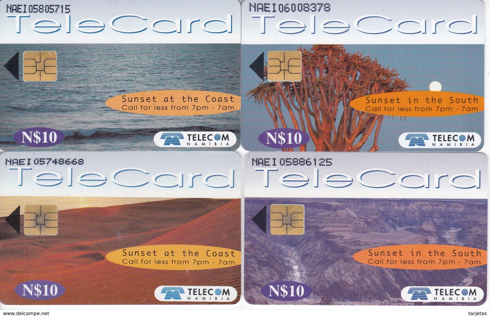 SERIE COMPLETA DE 4 TARJETAS DE NAMIBIA DE SUNSET (PUESTA DE SOL) - Namibia