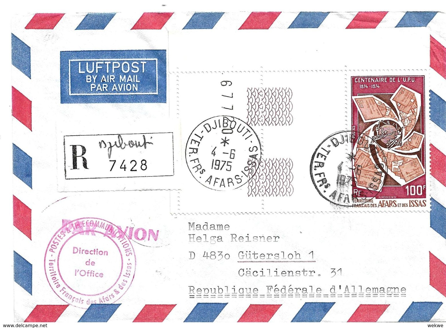 FAF151/ DJIBOUTI -  AFAR - ISSA - 1975 - UPU, 100 Jahre, 1975 - Covers & Documents