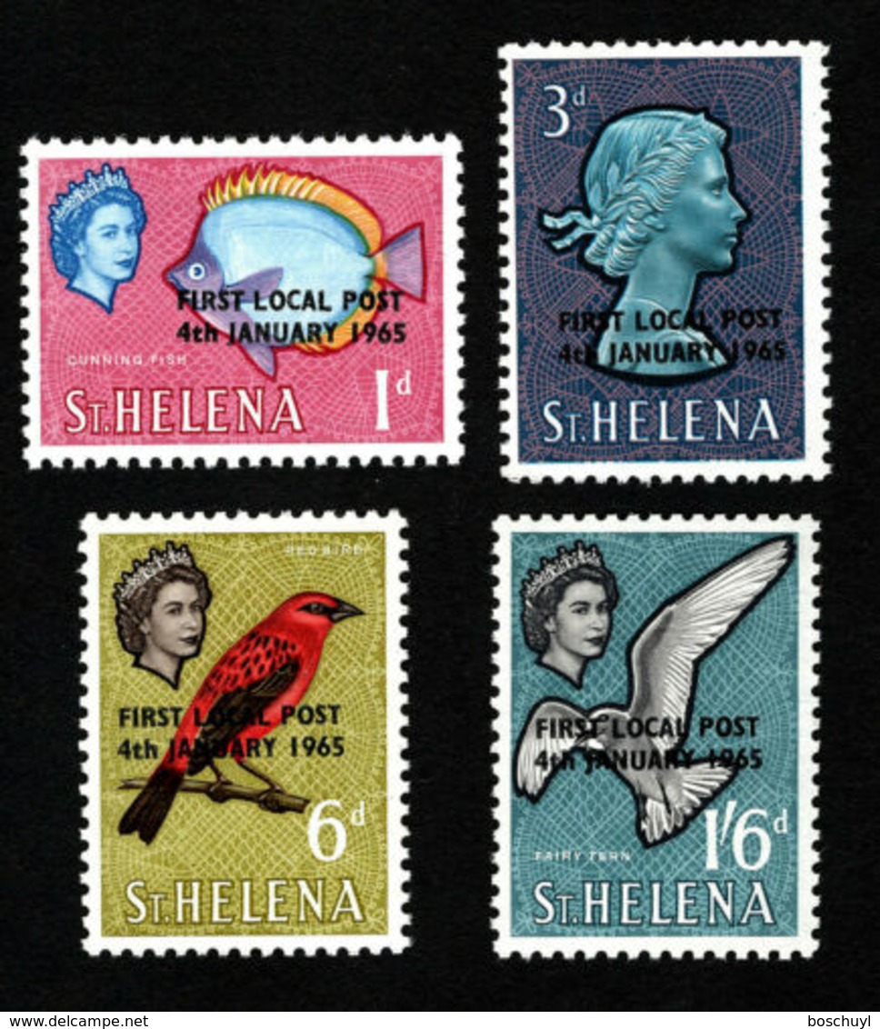 St. Helena, 1965, Local Post Overprint, Fish, Birds, MNH, Michel 163-166 - Saint Helena Island