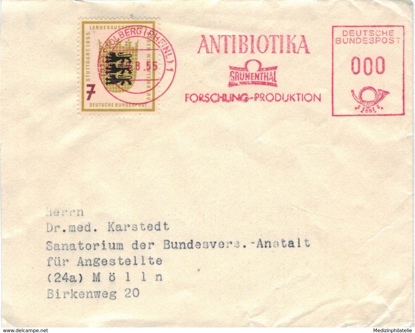 AFS Grünenthal Forschung Produktion Antibiotika Stolberg 1955 - Probestempel - Vorführstempel - Landesausstellung Stg. - Pharmazie