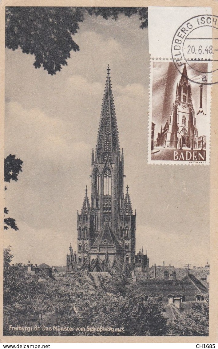 BADE BADEN  : Carte Maximum Cathédrale De Fribourg CaD De 1948 - Autres & Non Classés