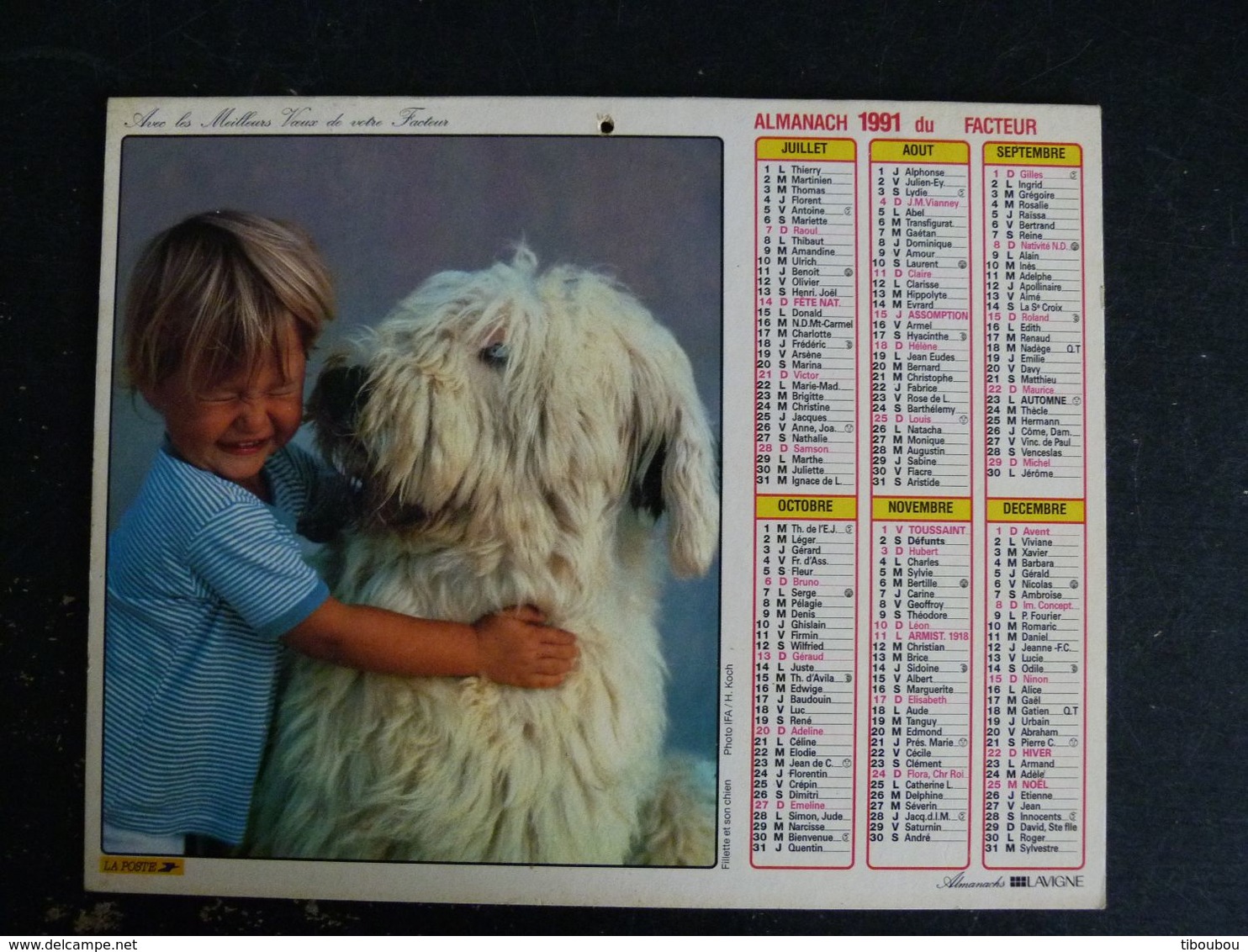 CALENDRIER ALMANACH DES PTT LA POSTE 1991 AVEC CARTES YONNE AVALLON AUXERRE SENS JOIGNY - Grossformat : 1991-00