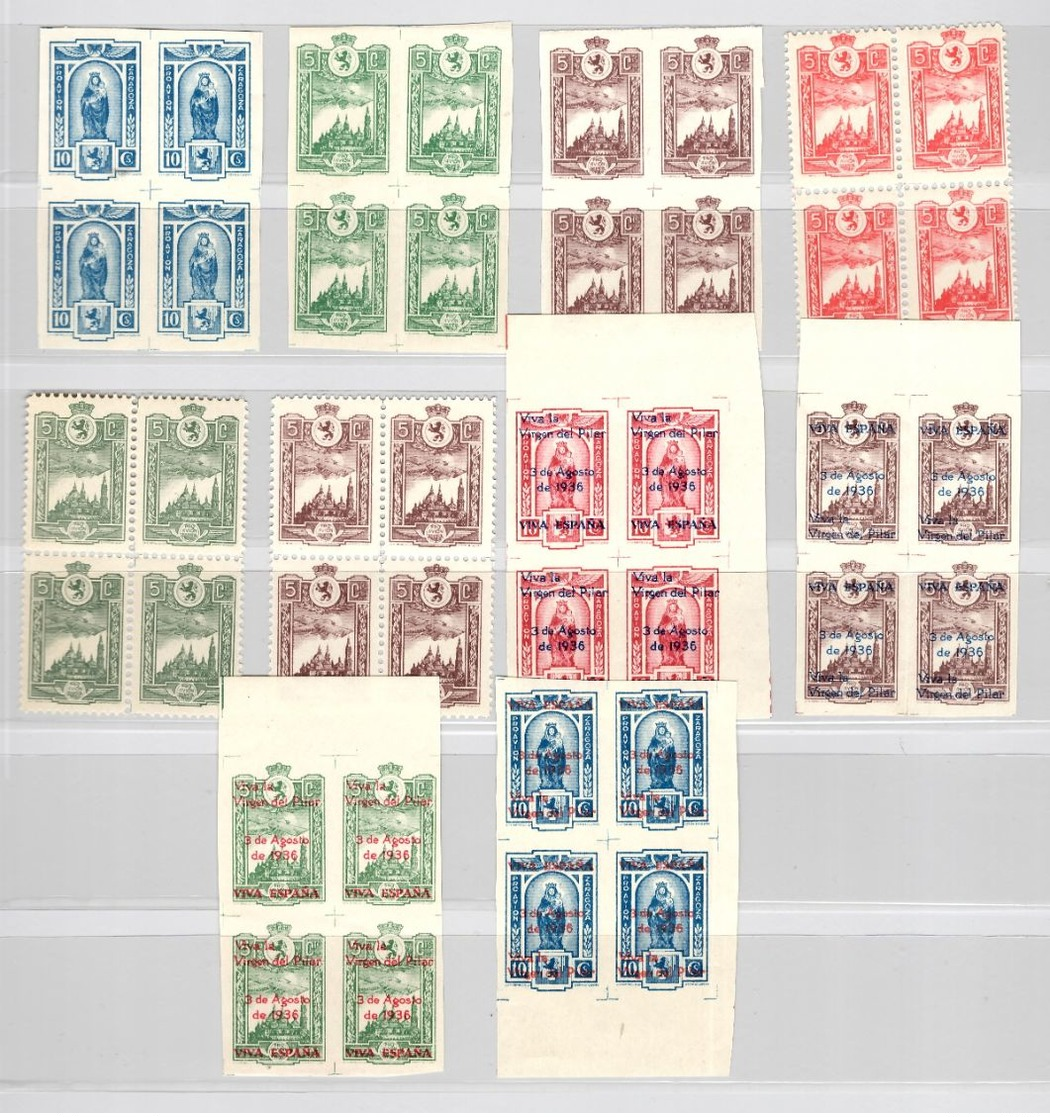 Espagne/timbres Locaux Saragosse En Blocs De 4 Dentelés Et Non Dentelés Neufs ** MNH. TB. A Saisir! - Viñetas De La Guerra Civil