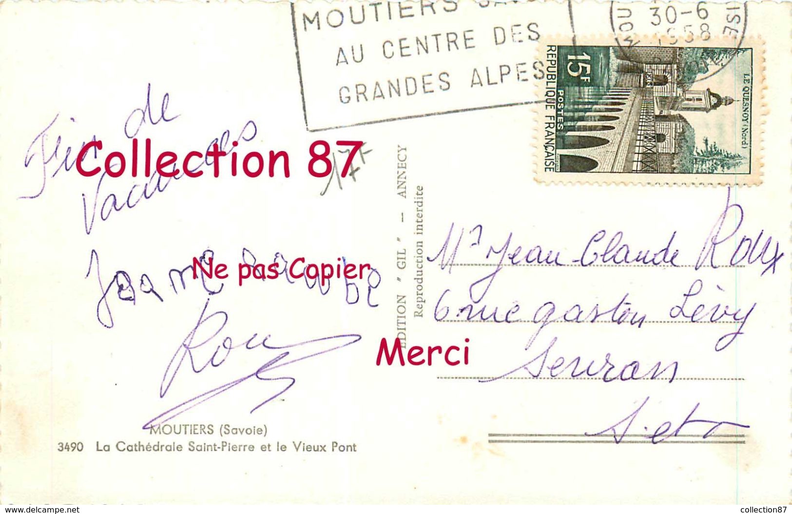 73 ☺♦♦ MOUTIERS < CPSM RARE GIL N° 3490 < LA CATHEDRALE SAINT PIERRE Et Le VIEUX PONT - Moutiers