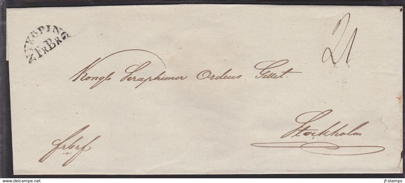 NYKÖPING FrBr  On Cover To Kongl. Seraphimer Ordens Gillet, Stockholm. Seal SÖDERMANL... () - JF111023 - ... - 1855 Prephilately