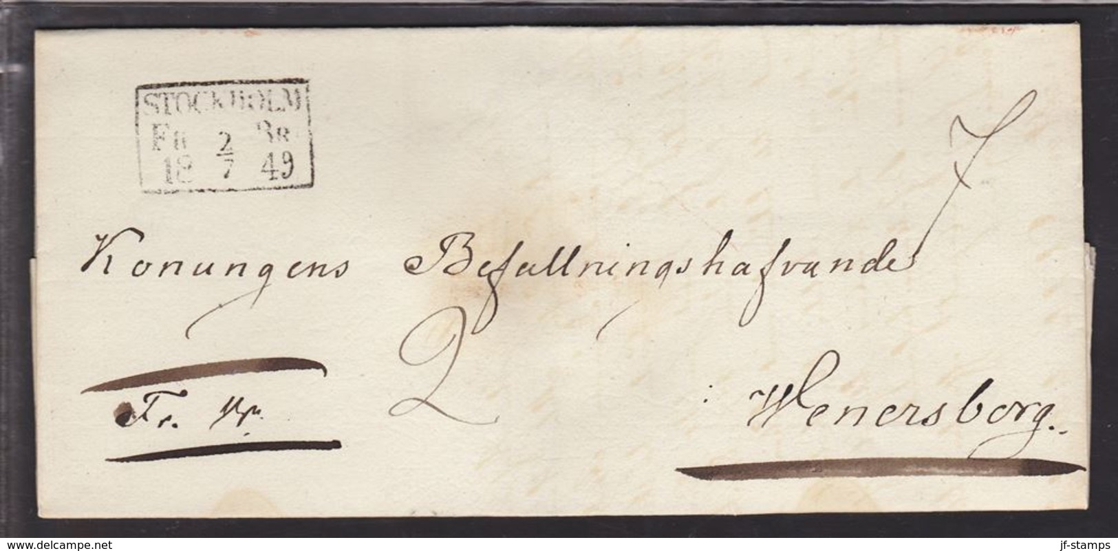 1849. SVERIGE. STOCKHOLM  FR BR 2 7 1849. To Wenersborg. Seal. () - JF111038 - Prefilatelia