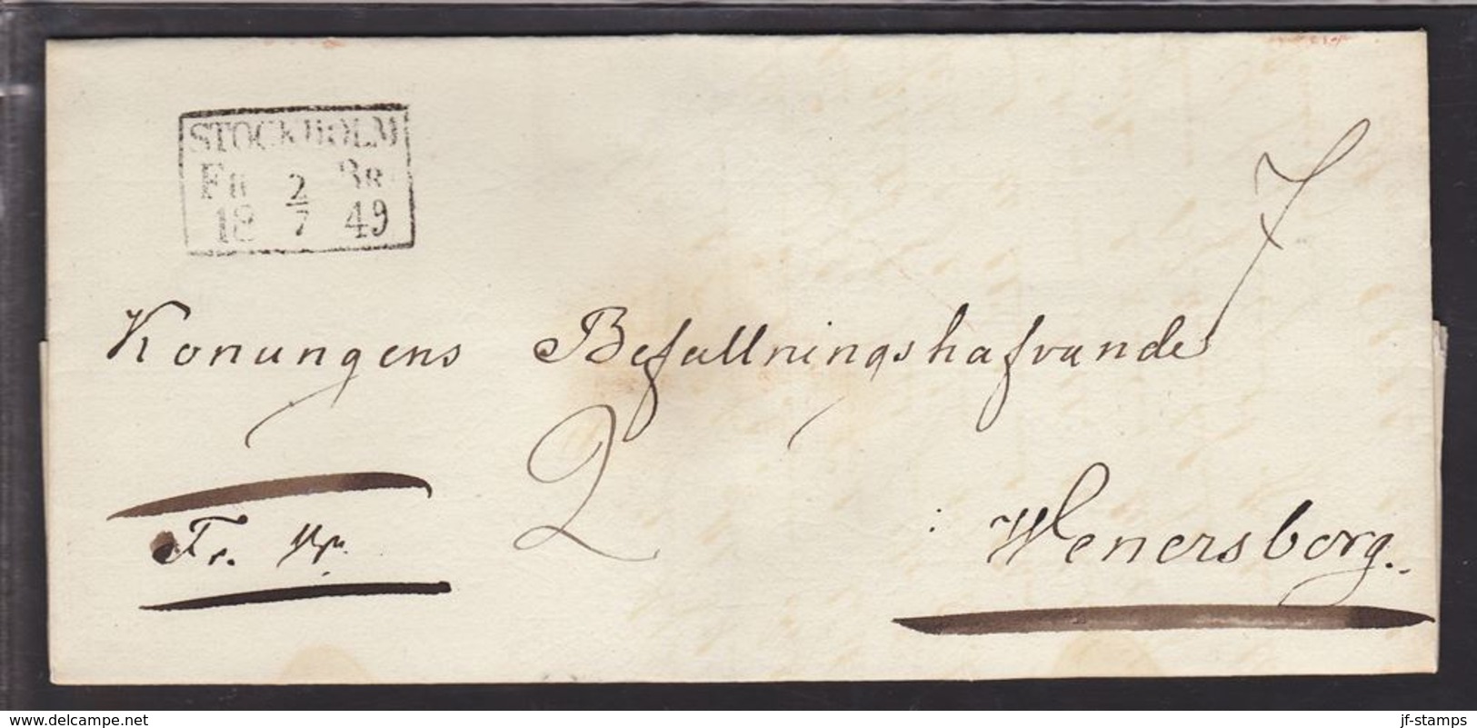 1849. SVERIGE. STOCKHOLM  FR BR 2 7 1849. To Wenersborg. Seal. () - JF111038 - ... - 1855 Voorfilatelie