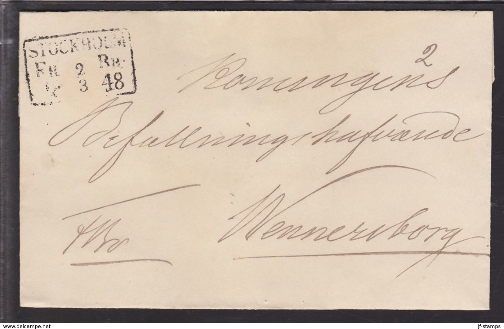 1847. SVERIGE. STOCKHOLM  FR BR 2 3 1848. To Wenersborg. () - JF111043 - Prefilatelia