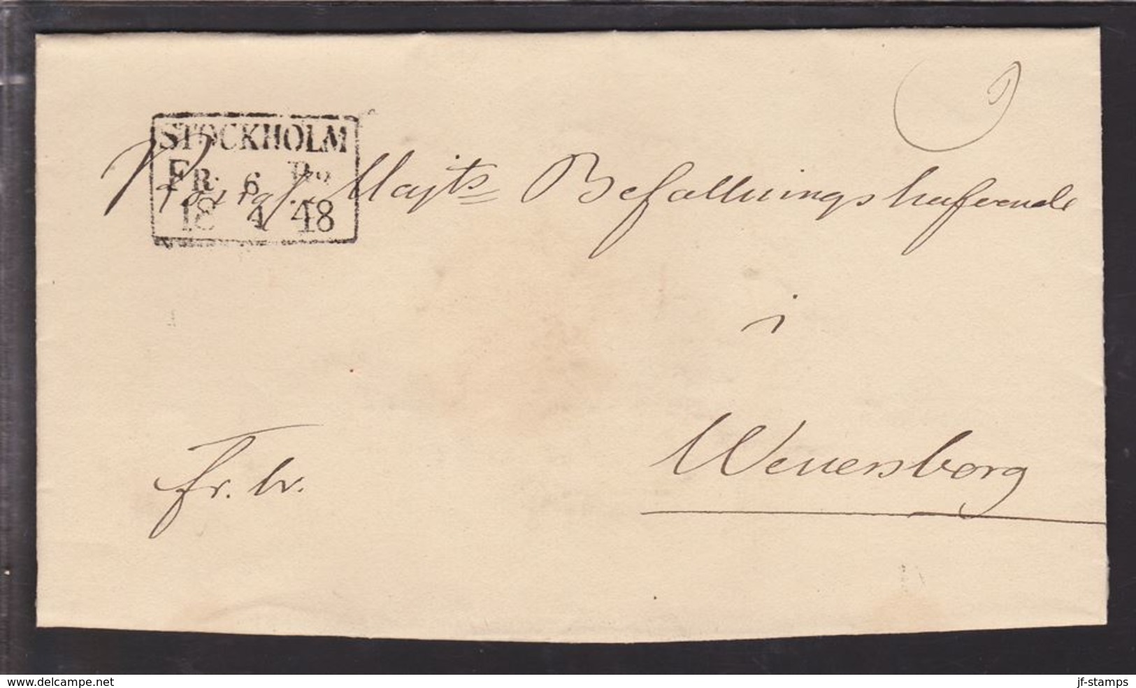 1847. SVERIGE. STOCKHOLM  FR BR 6 4 1848. To Wenersborg. () - JF111049 - Prefilatelia