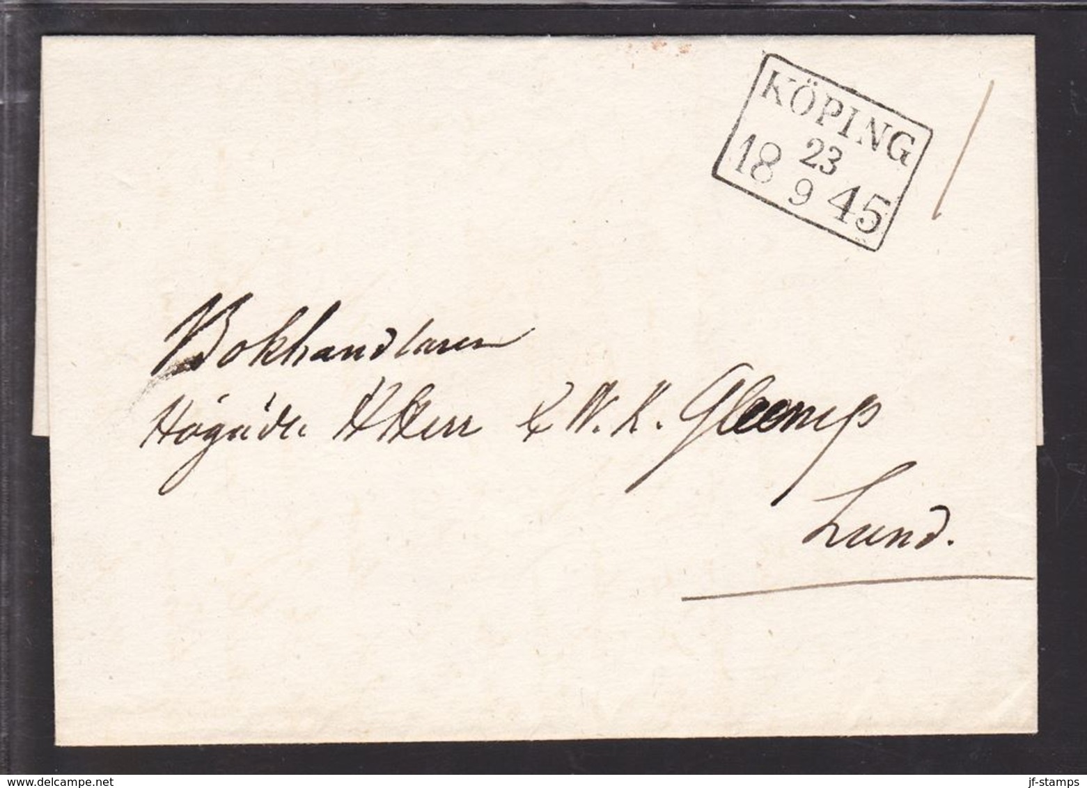 1845. SVERIGE. KÖPING 23 9 1845. To Lund. LUXUS. () - JF111062 - ... - 1855 Prephilately